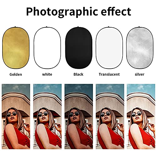 GODOX 32"x47"/80x120cm Collapsible Photography Light Reflector, 5-in-1 Oval Multi Disc Diffuser with Carrying Bag - Gold, Silver, Black, White, Translucent for Video Studio Outdoor Lighting - size: 32x47inch/80x120cm