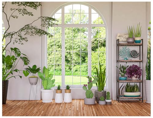 YYNXSY 8X6FT Spring Window Landscape Photography Background White Window Sill Flower Green Forest Nature Photography Background Party BannerYY-1011 - size: 8X6FT