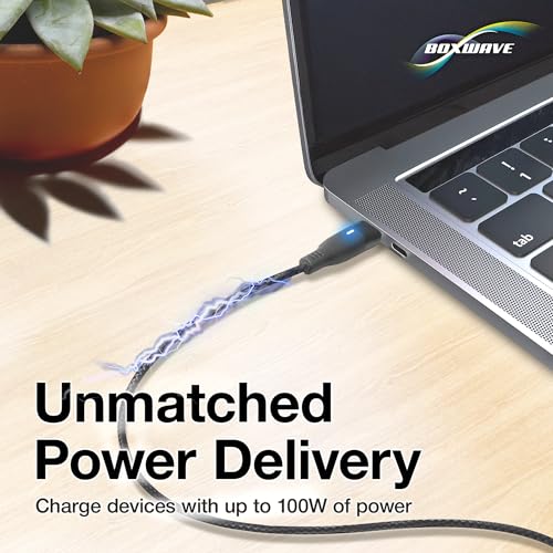 BoxWave Cable Compatible with SJCam FunCam - MagnetoSnap PD AllCharge Cable (100W), Magnet Charging Braided USB Type-C Micro - Jet Black