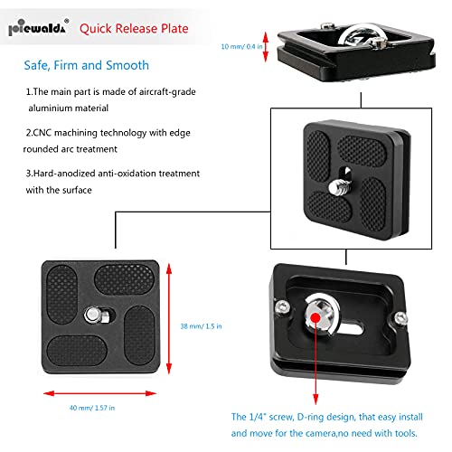 Niewalda Aluminum Metal Quick Release Plate with 1/4" D-Ring Screw/Slotted Screw and 3/8" to 1/4" Mount Screw Adapter, Tripod Mounting Plate Fits Arca-Swiss for SLR Camera Tripod Ball Head (PU-40) - color: PU40
