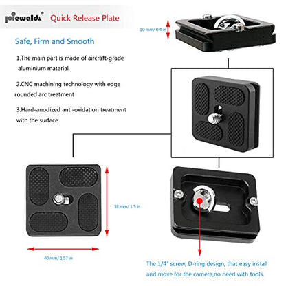 Niewalda Aluminum Metal Quick Release Plate with 1/4" D-Ring Screw/Slotted Screw and 3/8" to 1/4" Mount Screw Adapter, Tripod Mounting Plate Fits Arca-Swiss for SLR Camera Tripod Ball Head (PU-40) - color: PU40