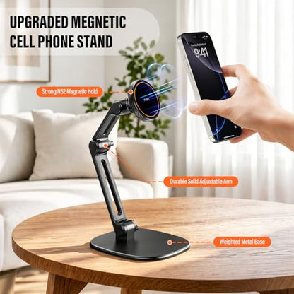 APPS2Car Magnetic Phone Stand for MagSafe, Height Adjustable Foldable iPhone Stand with Heavy Base and Metal Ring, Desk Phone Holder for iPhone 17/16/15/14/13 Pro Max, Black - color: Black - Magnetic Stand