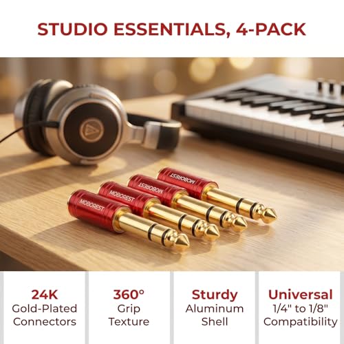 MOBOREST 4PCS 1/4 Inch to 3.5mm TRS Headphones adapte, Upgrade 6.35mm Pure Copper to 1/8 Inch Jack Female Stereo Adapter for Headphone amp adapte etc - Fashion Red - color: 4RED