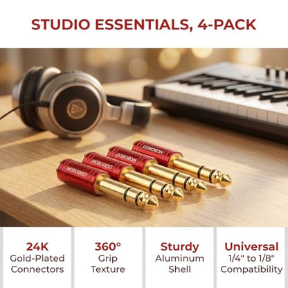 MOBOREST 4PCS 1/4 Inch to 3.5mm TRS Headphones adapte, Upgrade 6.35mm Pure Copper to 1/8 Inch Jack Female Stereo Adapter for Headphone amp adapte etc - Fashion Red - color: 4RED