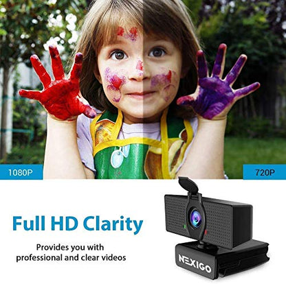 NexiGo N60 1080P Web Camera, HD Webcam with Microphone & Privacy Cover, USB Computer Camera, 110-degree Wide Angle, Plug and Play, for Zoom/Skype/Teams/OBS, Conferencing and Video Calling (Renewed) - style: 1080P Webcam
