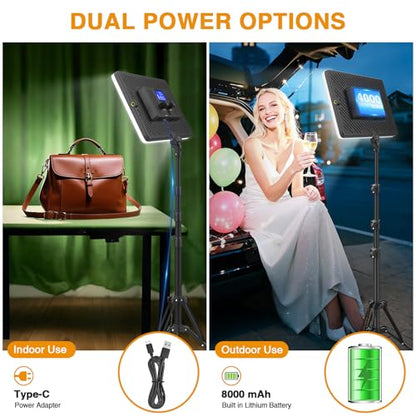 2 Pack Led Video Light Kit with Stand, Kmasic Photography Light Panel Built-in 8000mAh & LCD Display, 2200Lux 2500K-8500K Soft Studio Light for Video Recording Game Live Streaming YouTube TikTok
