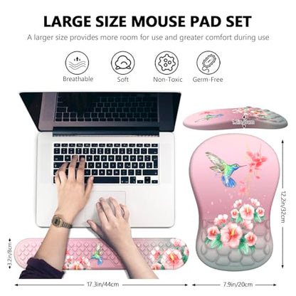 Mouse Pad with Wrist Rest & Keyboard Wrist Rest, Memory Foam - color: Bird Pink