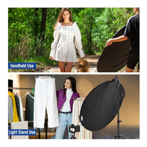 NEEWER 32"/80cm 5 in 1 Light Reflector with Clamp & Hand Grips, Polyester Multi Disc Photography Diffuser, Translucent/Silver/Gold/White/Black, 3/8" Thread, for Studio Outdoor Lighting, RF-80II - style: 80cm w/Clamp
