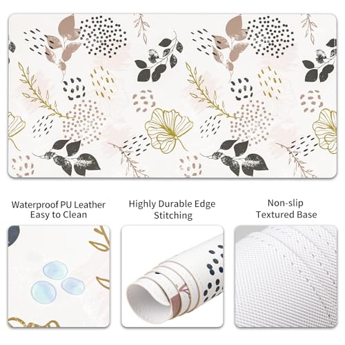 QIYI Leather Desk Mat Set, 4-in-1 Large Mouse Pad with Ergonomic Wrist Rest, Waterproof Desk Pad + Keyboard Wrist Rest + Mouse Wrist Support+Coaster, Non-Slip Office Gaming Accessories, Botanical Leaf - color: Botanical Leaves