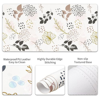QIYI Leather Desk Mat Set, 4-in-1 Large Mouse Pad with Ergonomic Wrist Rest, Waterproof Desk Pad + Keyboard Wrist Rest + Mouse Wrist Support+Coaster, Non-Slip Office Gaming Accessories, Botanical Leaf - color: Botanical Leaves