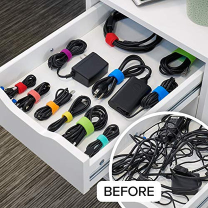 Wrap-It Storage Cable Management Value Pack - 40 Self-Gripping Cable Ties, 20 Cable Labels, 12ft Perforated Self-Gripping Roll - For Home, Office, Desk, Wire, Cable Wrap, Cord Management Organization