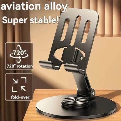 Phone Holder Metal 360° Degree Rotatable Foldable Adjustable Stand for Desktop Live Streaming Video Calls Hands-Free Use, Grey - color: Grey