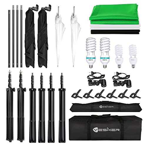 Yesker Photography Lighting Kit 8.5x10ft backdrop Support Equipment System Umbrella 5500k Light Bulb Softbox Continuous Lighting for Photo Shoot Studio Portrait Product and Video Recording Photography - size: 8.5x10ft Photography Lighting Kit