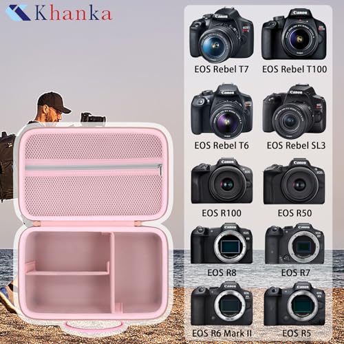khanka Camera Case for Canon EOS Rebel R6 V/T7/T100/T6/R50/R100/R5/R7/R8/R6 Mark II/SL3 DSLR Camera,Travel Protective Carrying Case for Canon EOS Rebel Camera and 18-55mm/18-45mm Lens(Pink Case Only) - color: Pink