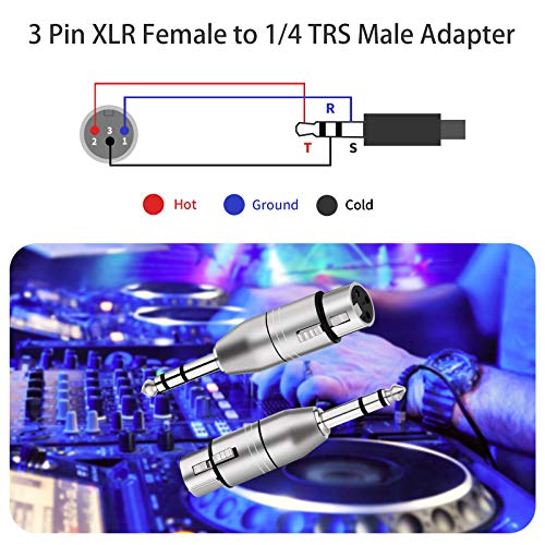Tisino XLR Female to 1/4" TRS Adapter, Balanced Female XLR to Quarter Inch 6.35mm Male Adapters - 2 Pack - color: XLRF to 1/4" TRS