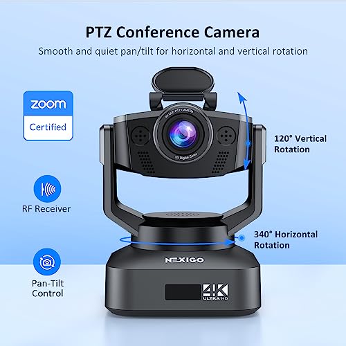 NexiGo Zoom Certified, N990 (Gen 2) 4K PTZ Webcam, Video Conference Camera System with 5X Digital Zoom, Sony_Starvis Sensor, Position Preset, Dual Stereo Mics, 3.5mm Audio Jacks for External Mics - style: PTZ Webcam 4K