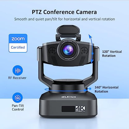 NexiGo Zoom Certified, N990 (Gen 2) 4K PTZ Webcam, Video Conference Camera System with 5X Digital Zoom, Sony_Starvis Sensor, Position Preset, Dual Stereo Mics, 3.5mm Audio Jacks for External Mics - style: PTZ Webcam 4K