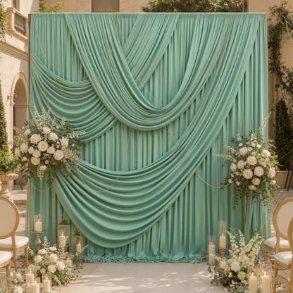 10ftx12ft Wrinkle Free Sage Green Backdrop Curtain Photo Backdrop Drapes | 2 Panels 5×12ft Height Sage Silky Polyester Fabric Back Drop Cloth for Wedding Party Birthday Photography Background Drape - color: Sage Green, size: (W)5ft x (H)12ft (2 Panel)