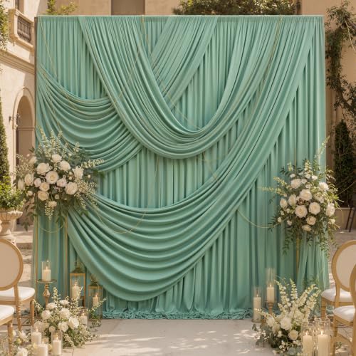 10ftx12ft Wrinkle Free Sage Green Backdrop Curtain Photo Backdrop Drapes | 2 Panels 5×12ft Height Sage Silky Polyester Fabric Back Drop Cloth for Wedding Party Birthday Photography Background Drape - color: Sage Green, size: (W)5ft x (H)12ft (2 Panel)