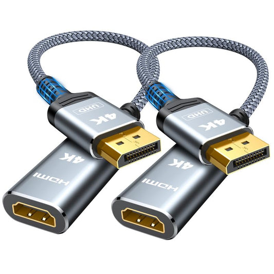 Highwings 4K DisplayPort to HDMI Adapter 2-Pack, Uni-directional Display Port DP to HDMI Nylon Braided Adaptor Converter Male to Female, for AMD NVIDIA Dell HP Laptop HDTV Monitor Projector, [Passive] - color: Grey, style: 4K 30Hz-2 Pack