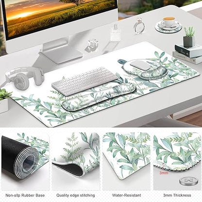 ToLuLu Desk Mat, XXL Large Mouse Pad Wrist Support Set，4 in1 Gaming Mousepad Desk Pad+ Ergonomic Mouse Pad with Wrist Rest + Keyboard Wrist Rest+Coaster for Home Office Computer Table, Green Grass - color: Green Grass