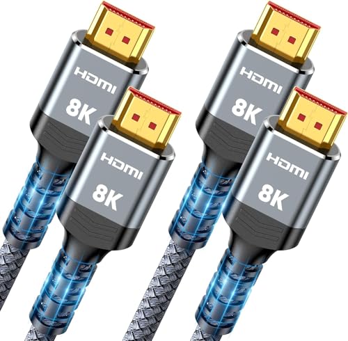 Highwings 8K 2.1 HDMI Cable 1.5FT 2-Pack, Slim 48Gbps Ultra High Speed HDMI Braided Cord-4K@120Hz 8K@60Hz, HDCP 2.2&2.3, Dynamic HDR,eARC,DTS:X,RTX 3090,Compatible with Roku TV/HDTV/PS5/Blu-ray - color: Grey, size: 1.5 feet