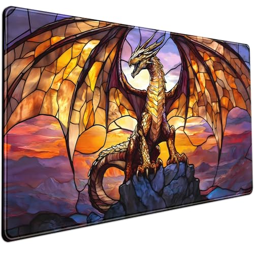 Dragon Desk Mat Large Mouse Pad XXL Extended Gaming, Gamer Gift Play Mat Desk Mousepad with Stitched Edges, Keyboard Mouse Mat for Work Game Office 31.5x15.7 in-Gift for Boyfriend or Son - color: Da Long