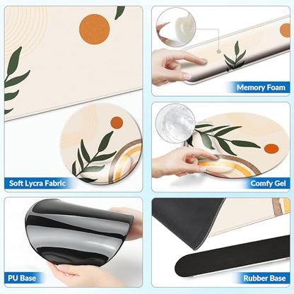 Desk Mat Set + Keyboard and Mouse Pad with Wrist Rest Support,4-in-1 Large Mousepad Computer Mats for Desktop Home & Office-Boho Leaves - color: N_Bobo Leaves