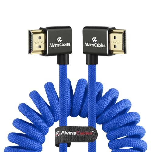 Alvin's Cables 8K HDMI 2.1 Cable 8K 60Hz 4K 120Hz High-Speed for Atomos Ninja Monitor,Left to Right Angle Braided Coiled Cable for Sony FS5 FS7 FX9,for Canon C300 C500,for Nikon Z9 Camera,Blue - color: Blue, size: Left to Right Angle