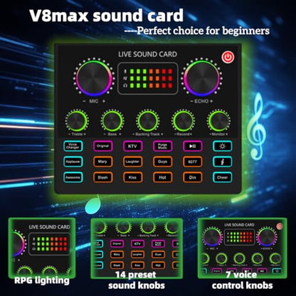 sktome Podcast Equipment Bundle, V8max Voice Changer with Podcast Microphone Bundle - Studio Condenser Microphone Perfect for Podcasting, Recording, Singing, Streaming and Gaming