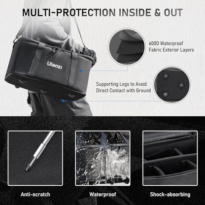 ULANZI Carrying Bag with Movable Foam Padded for Studio Light, Light Stands, Mini Softboxes, Durable Oxford Cloth Transit Bag Travel Case with Shoulder Strap & Handle, 17.13'' x 10.83'' x 8.27'',OM-01