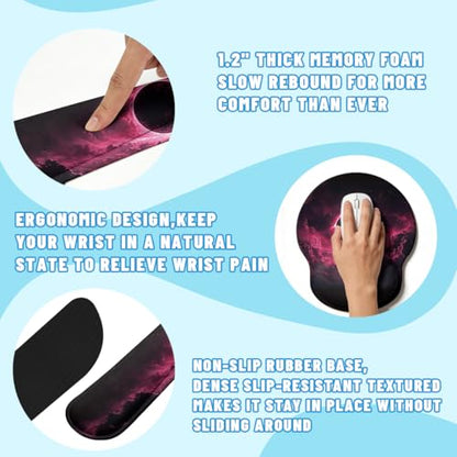 Dark Eclipse Desk Mat Set Cosmic Fantasy Sky Large Mouse Pad with Wrist Rest 4in1 Desk Mat for Desktop Ergonomic Keyboard Wrist Support Anti-Slip Computer Ergonomic Mouse Pad Home Office Gaming - color: Dark Eclipse