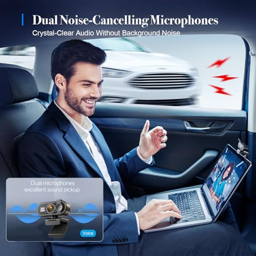 1080P Webcam with AF Auto-Focus, Independent ISP Noise Reduction & Dual Noise-Canceling Mics, Plug&Play Computer Camera for Zoom/Teams/Facetime