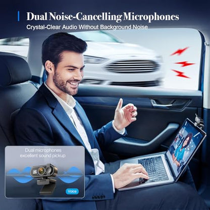 1080P Webcam with AF Auto-Focus, Independent ISP Noise Reduction & Dual Noise-Canceling Mics, Plug&Play Computer Camera for Zoom/Teams/Facetime