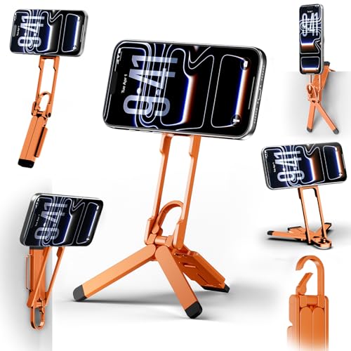 COMAN DP58 Magnetic Phone Tripod, Aluminum MagSafe Tripod Stand with Carabiner, Mini Portable Travel Pocket Stand for iPhone & Non-Magnetic Phones with Included Ring - color: Orange