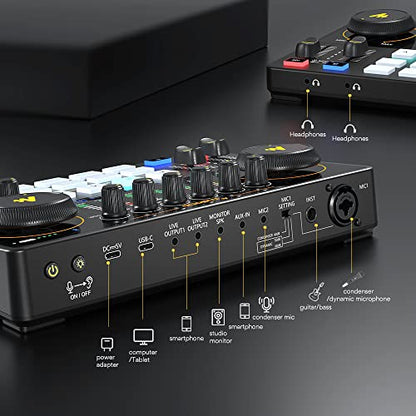 MAONO Podcast Equipment Bundle 10 Channel Audio Interface and XLR Dynamic Microphone MaonoCaster with Pro-preamp, 48V, Bluetooth for Podcast, Streaming, TikTok, Youtube, PC, Smartphone (AME2C Pro)
