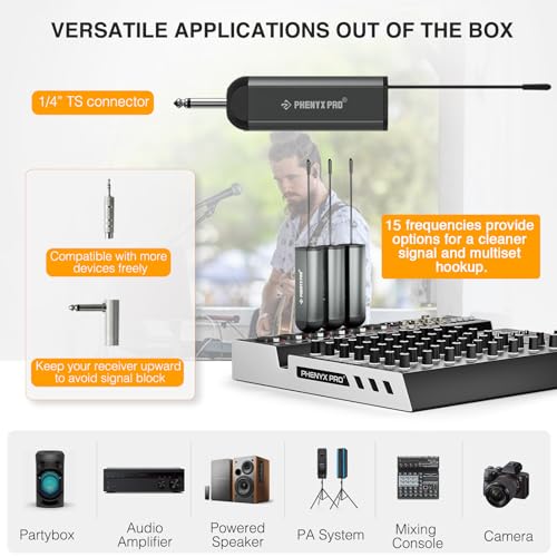 Phenyx Pro Dual Digital Wireless Microphone System, Portable Mini Receiver, 2x15 UHF Frequencies, 2 Bodypack Transmitters, Headset/Lapel Microphone for Singing, Karaoke (PDP-2-2B)