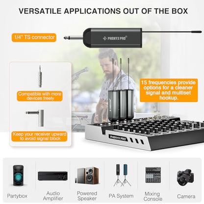 Phenyx Pro Dual Digital Wireless Microphone System, Portable Mini Receiver, 2x15 UHF Frequencies, 2 Bodypack Transmitters, Headset/Lapel Microphone for Singing, Karaoke (PDP-2-2B)