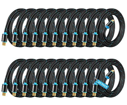 Maximm Hdmi Cable 4K 6 Ft, 20 Pack, Braided, 18Gbps, Hdmi 2.0, Gold-Plated - color: 20 Pack, size: 6 Feet