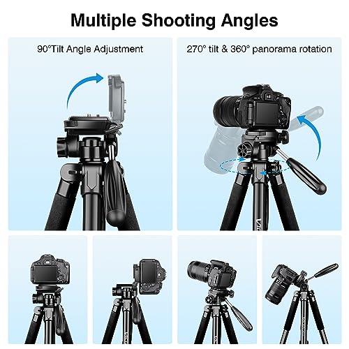 Tripod for Camera and Phone, 72" Tall Camera Tripod Monopod with Remote, Professional Heavy Duty Compact Camera Stand for iPhone, DSLR, Spotting Scope, Telescope, Binocular - color: Black