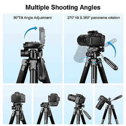 Tripod for Camera and Phone, 72" Tall Camera Tripod Monopod with Remote, Professional Heavy Duty Compact Camera Stand for iPhone, DSLR, Spotting Scope, Telescope, Binocular - color: Black
