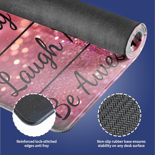 Stay Positive Work Hard with Arrows Large Mouse Pad, Pink Glitter Desk Mat | Inspirational Quote Black Red Design, Motivational, 31.5" x 11.8", XXL Gaming Stitched Keyboard Mat, Smooth, Anti-Slip - color: Inspirational Pink Glitter