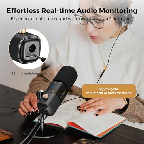 NearStream AM25X Gen3 USB/XLR Podcast Microphone for PC/Audio Mixer | Condenser Mic with Desk Stand for for Stream/Podcast, USB-C Noise Canceling, Volume, Headphone Jack, Mute; XLR for Mixer