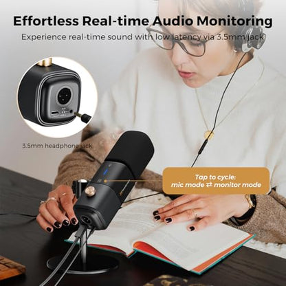 NearStream AM25X Gen3 USB/XLR Podcast Microphone for PC/Audio Mixer | Condenser Mic with Desk Stand for for Stream/Podcast, USB-C Noise Canceling, Volume, Headphone Jack, Mute; XLR for Mixer