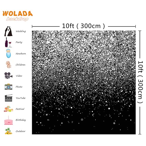 Black and Silver Backdrop Silver Glitter Backdrop for Photography Wedding Birthday Baby Shower Party Photo Studio 10x10FT FW18 - color: Silver, size: 10x10FT