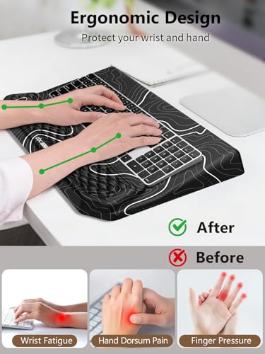 2-in-1 Ergonomic Keyboard Stand with Wrist Rest, Comfy Keyboard Riser Holder with Massage Design, Black Topographic - color: Black Topographic