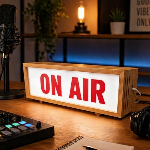 ON AIR Wooden LED Light On Air Sign LED Retro Lamp USB Powered Dimmable Wall Mount or Desk LightBox YouTube Streamers Recording Booth Game Room Warning Sign (10.08"*2.72"*3.15) - color: ON AIR RED WOOD FRAME