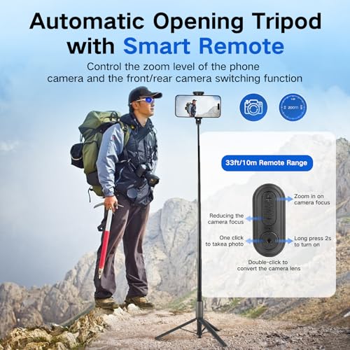 62 inch Selfie Stick Tripod for iPhone, Auto-Open Phone Tripod Stand with Magnetic Smart Remote Support Cell Phone Zoom in/Out,Front/Rear Camera Switch,Travel Selfie Stick for iPhone/Android - color: C-Selfie Stick