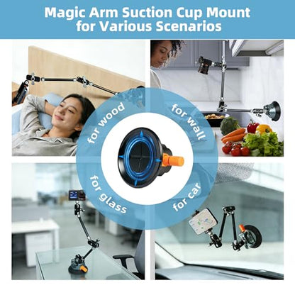 GEEKOTO 4.5” Suction Cup Mount with 22" Magic Arm,Camera Suction Cup Mount on Car Windshield/Dash/Window for iPhone/Action Camera/Content Creation/Live Streaming/Vlog - style: Suction Cup&Phone Clip
