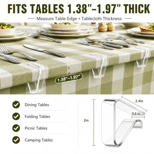 24 Pcs Clear Tablecloth Clips for Indoor Outdoor Tables, Windproof Plastic Table Cloth Holder Clips for Thick Tables, Transparent Picnic Table Cover Clip Clamps for Securing Tablecloths Large - size: Large